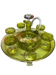 Victorian Glass Decanter Tray & Schnapps Glasses