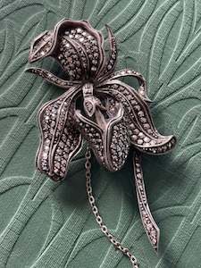 Vintage Sterling Silver Marcasite Orchid Hallmarked
