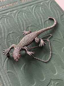 Incredible Vintage Sterling Silver Marcasite Lizard