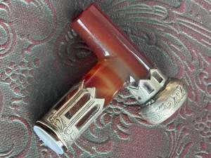Seals: Victorian Banded Agate Desk Seal with Ornate Sterling Silver Mounts