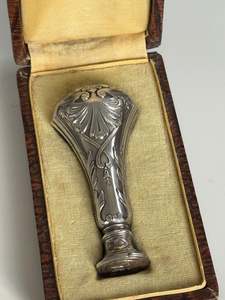 Seals: Art Nouveau Silver Desk Seal in Original Box - Floral Relief Design