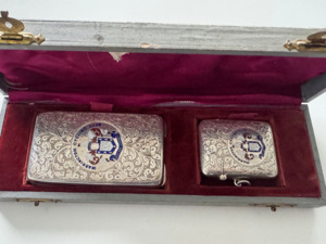 Sterling Silver: 1899 Antique Sterling Silver Card Case & Vesta Case Original Presentation Box