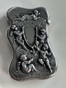 Vesta Case: Sterling Silver Vesta Case Cherubs Holding Wishbone