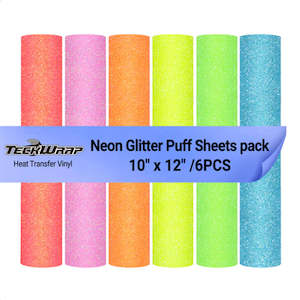 Products: Neon Glitter Puff HTV Sheets Pack
