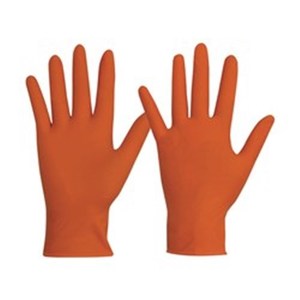 ORANGE HEAVY DUTY NITRILE DISPOSABLE GLOVES Box of 100