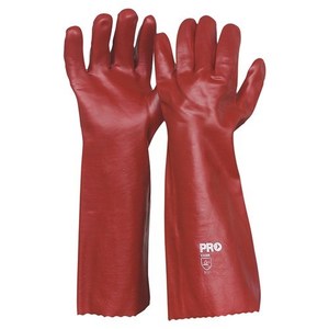 Hand Protection: RED PVC SAFETY GLOVES, 45CM FORARM PROTECTION,