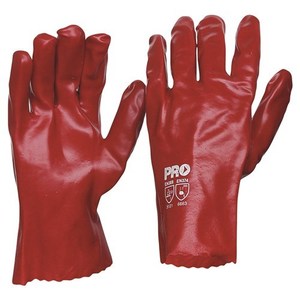 Hand Protection: RED PVC SAFETY GLOVES 27CM, Resistant to Oil & Grease