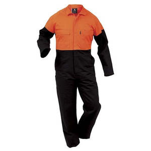 Overalls: OVERALLS  HI VIS ORANGE/CHARCOAL - Zip Front |  Polycotton } Multi Pockets | *END OF LINE*