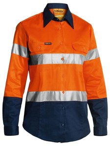 WOMENS DRILL HI VIS WORK SHIRT - Reflective Tape | Cotton