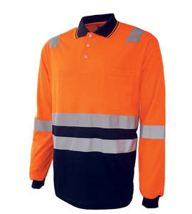 Polos: HI VIS POLO - Polyface, Cotton Back | Long Sleeve | Reflective Tape | Breathable for Comfort