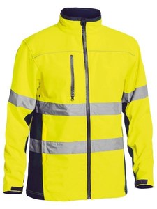 BISLEY WOMENS SOFT SHELL HI VIS JACKET - COMFORT PLUS,  REFLECTIVE TAPE, NAVY AR&hellip;