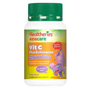 Products: Healtheries KidsCare Vit C Plus Echinacea 60 Chewable Tablets CLEARANCE Short Dated end of 11/2025