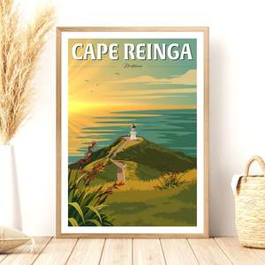 Cape Reinga Sunset Travel Poster, New Zealand
