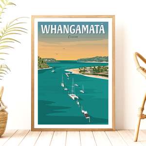 Whangamata Harbour Travel Poster, New Zealand
