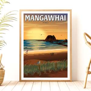 Travel Posters: Mangawhai Sunrise Travel Poster, New Zealand