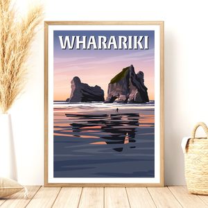 Wharariki Sunset Travel Poster, New Zealand