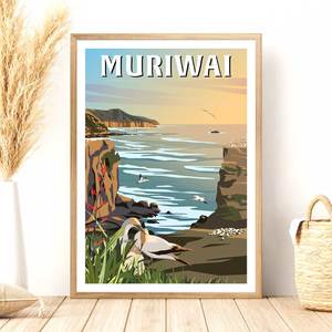 Travel Posters: Muriwai Travel Poster, New Zealand