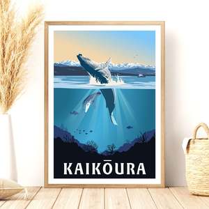 Travel Posters: Kaikōura Whale Watching - Travel Poster, New Zealand