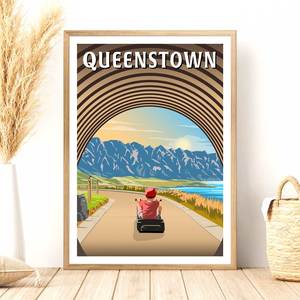 Queenstown Luging Travel Poster, New Zealand