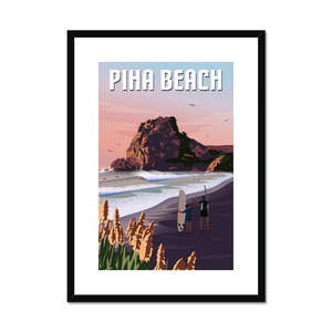 Framed Posters: Piha Surf Framed & Mounted Print