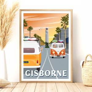 Gisborne Gis: Gisborne - Sunrise - Travel Poster, New Zealand