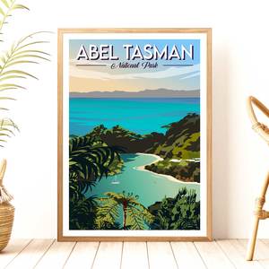 Tasman Tas: Abel Tasman National Park Travel Poster, New Zealand