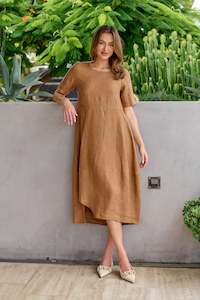 Naturals: Peek a Boo Linen Dress Gingerbread