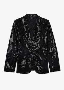 Carre Noir: Carre Noir Sequin Blazer -Black