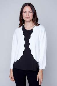 Carre Noir: Carre Noir White scalloped edge Cardi