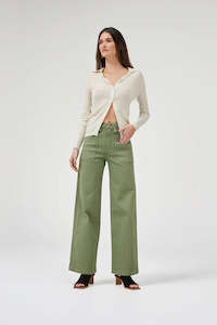 Carrie Oil Green Wide Straight Leg Jeans