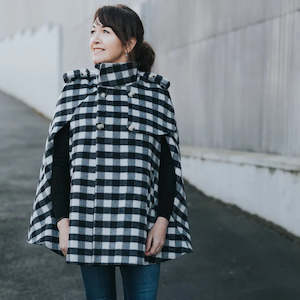 Moke: Moke Harper Wool Cape -Black Plaid