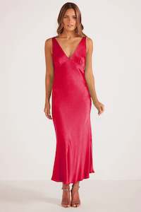 Under 50 Outlet: Gaia Bias Slip Midi Dress -Red