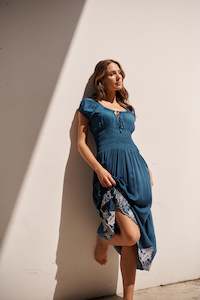 Caju: CZ1059 DRESS-SHIRRED WAIST-BLUE