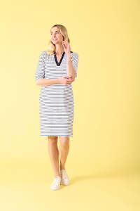 Charlie Jane: Fox River Dress-White/Navy