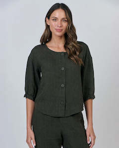 Naturals: Naturals By O&J Button Through Top- Licorice-GA539