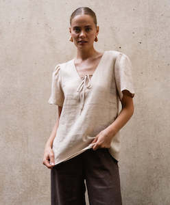 White Closet Linen Blouse -Oat