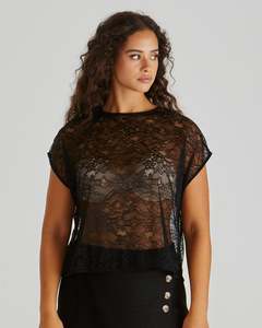 Sass: LIAM LACE BUTTON TANK-BLACK