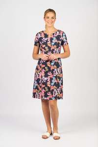 6092LW-Printed Lightweight Fitted Dress with Short Sleeve-Willa