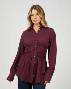 All About Eve: ALL ABOUT AAE RUCHED SHIRT-burgundy