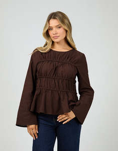 ALL ABOUT LOU LOU TIE LS TOP-Chocolate