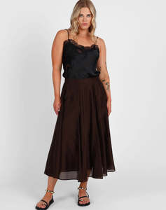 Storm: Full Pleated Detail Midi Skirt-Cocoa