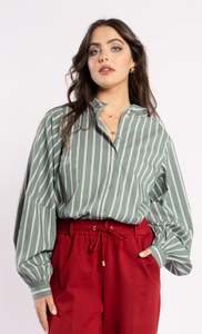 New Arrivals: FRAY SHIRT-green stripe