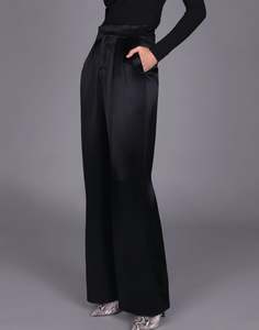 Liquid Satin Wide Leg Pant -Black