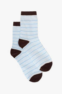 Antler Accessories: Blue Grid Sock with Choc Trim