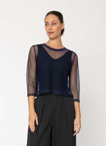 Two By Two: TOP SELLER!! Arrow Mesh Top - 3/4 Sleeve-NAVY
