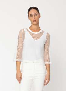TOP SELLER!! Arrow Mesh Top - 3/4 Sleeve-WHITE