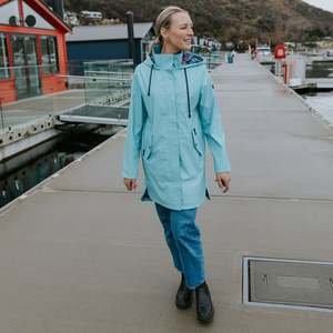 Moke: Billie - Women's PU Coated Rain Coat | Aqua