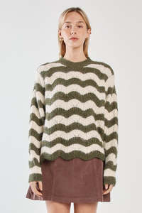 NIKKITA WAVY STRIPE KNIT-CREAM/OLIVE