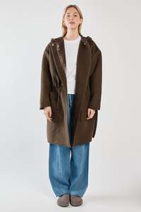 MAXI HOODED COAT-DARK OLIVE