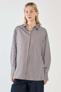CLAUDIA STRIPE SHIRT-CHOCOLATE/BLUE